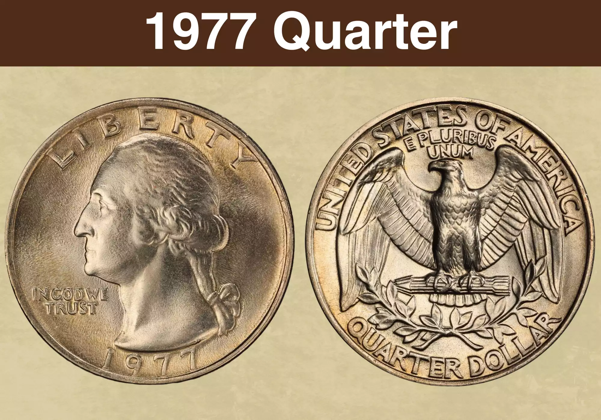 1977 Washington Quarter obverse and reverse showing John Flanagan's portrait and heraldic eagle design
